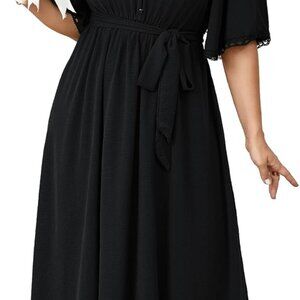 Plus Size Formal Maxi Dress Chiffon Wedding Guest Flowy A Line Sleeved
